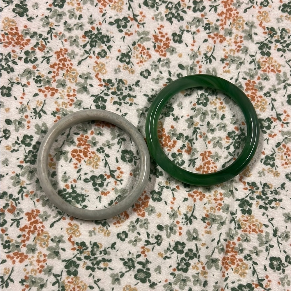 Jade Green and Gray Bangle Set Simple Circular Design